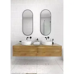 انبار شیشه ای 16 اینچ W x 40 اینچ آینه توالت حمام بیضی شکل قاب دار در Satin Brass-MF-PL-40X16-SB - انبار خانه