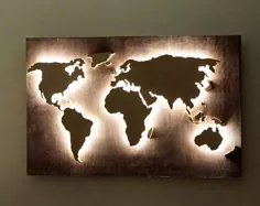 LED Weltkarte aus Holz ، انتزاع Kunst ، Weltkarte Wand 3D Wanddekoration ، طرح Weltkarte Einweihungsgeschenk Wandbehang Dekoration