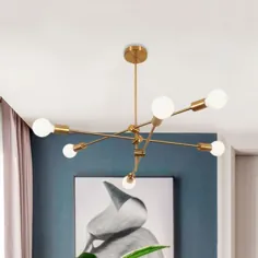 لوستر Sputnik معاصر روشنایی فلزی 6 چراغ آویز اتاق نشیمن با لامپ در لوسترهای طلایی