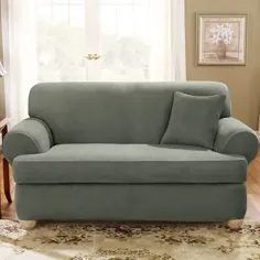 Slipcover Sure Fit Pin-Striped T-Cushion Loveseat