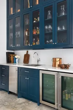 نوار مرطوب آبی با کاشی های سفید مترو - انتقالی - آشپزخانه