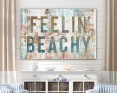 دکوراسیون دیوار ساحلی مزرعه دیواری Feelin Beachy Sign، Ocean Cottage Inspiringal Art Beach House Decor،
