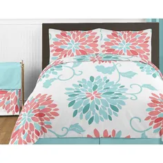 طرح های Sweet Jojo Emma Queen Comforter در چند رنگ سفید / فیروزه ای