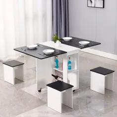 5 قطعه میز ناهار خوری ست مدرن برای 4 صندلی ، میز آشپزخانه تاشو با صرفه جویی در فضای ذخیره سازی دو طبقه برای آشپزخانه خانگی - Walmart.com