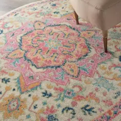 Nourison Passion Ivory / Pink 4 ft. x 4 ft. Persian Vintage Round Area Rug-748195 - The Home Depot