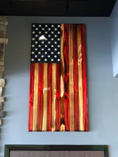 تزئینی دیوار چوبی پرچم آمریکا با رنگ چوبی عمودی ، پرچم آمریکایی سوخته ، پرچم کلاسیک آمریکایی ، هنر دیواری