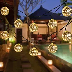 چراغ های رشته ای خورشیدی توپی مراکشی 15ft 20LED Globe Fairy String Lights چراغ خورشیدی با نور خورشیدی روشنایی کریسمس برای فضای باز باغ ، حیاط ، پاسیو ، درخت کریسمس ، مهمانی ، دکوراسیون منزل (سفید گرم)