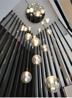 چراغ آویز توپ شیشه ای XL 1-5M برای چراغ آویز مارپیچ سیاه و سفید کلیسای راه پله G4 چراغ راه پله هتل چراغ راه پله طولانی