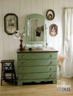 کمد آینه دار پرنعمت و زیبا با رنگ شیر سبز نرم و رویه آغشته به چوب rm Farmhouse Prairie Charm