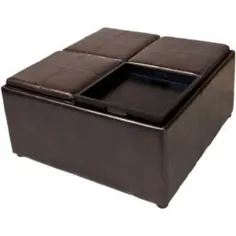 Simpli Home Avalon 35 in. Modern Storage Square Storage Ottoman in Tanners Brown Faux Leather-F-07 - انبار خانه