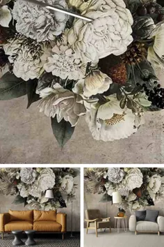 تصویر زمینه نقاشی دیواری دسته گل بزرگ دسته گل رز یکپارچه |  نقاشی دیواری دیواری اتاق خواب