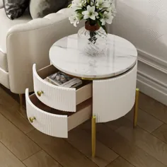 میز انتهایی گرد مدرن با میز جانبی سفید مصنوعی ذخیره شده پایه های طلایی
