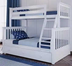 تخت تختخواب سفری از چوب جامد ، یک نفره روی دو نفره ، با تخت خواب سنگی در پایان سفید.