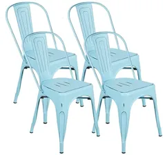 صندلی های ناهار خوری فلزی BONZY HOME به سبک پریشان ، صندلی های جانبی قابل انعطاف با پشت ، صندلی داخلی در فضای باز برای خانه ، پاسیو ، رستوران ، آشپزخانه ، مجموعه 4 (نارسایی روشن-آبی)