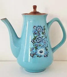1960s Vintage Coffee Pot Blue Azura 6 Cup Ceramic Stoneware |  اتسی