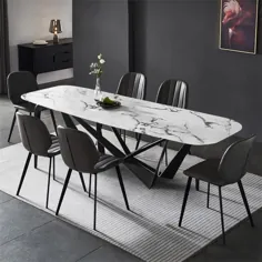 میز ناهار خوری مدرن شیک 71 "مستطیلی سفید مصنوعی با پایه فلزی سیاه در متوسط