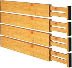 جداکننده کشوی بامبو سازمان دهنده های کشوی کابینت چوبی جداکننده کشوی قابل تنظیم و قابل ارتقا (17.5 تا 22 اینچ) برای آشپزخانه خانگی ، کمد ، کمد ، حمام و دفتر توسط Pipishell (مجموعه 4)