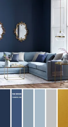 سایه های اتاق نشیمن آبی و خاکستری |  بهترین ترکیبات رنگی ، پارچه