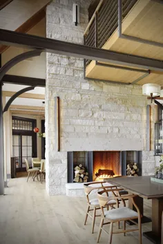طراحی داخلی خانه مدرن صنعتگر برش چوب شومینه سنگ روکش سنگ طبیعی خانه رویایی