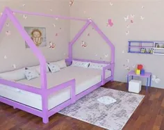 تخت مونته سوری ، طرح تخت دو نفره ، تخت کودک نوپا ، قاب تختخواب خانه ، تخت کف چوبی DIY برای اتاق خواب کودکان