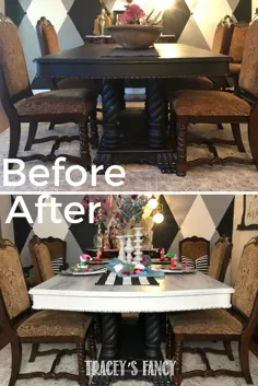 قبل و بعد: بالای میز دانه چوب مصنوعی با رنگ گچ