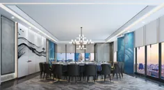 رندر سه بعدی اتاق خصوصی رستوران لوکس مدرن سبک مینیمالیستی