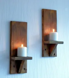 جفت نگهدارنده شمع ساخته شده از دیوار روستایی چوبی اصلاح شده |  اتسی