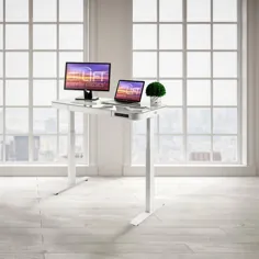 میز الکتریکی قابل تنظیم ارتفاع AIRLIFT با بالا شیشه ای + شارژر USB دوتایی ، سفید