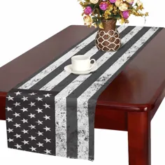 Grunge Black and White American Flag Vintage Table Table Runner Home