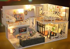 کیت DIY مینیاتوری عروسک خانه حافظه زمان Loft Apartment Craft ||  1:24 با تزیین هدیه کرافت بزرگسالان Dust Cover
