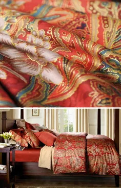 Eikei Boho Paisley Print Luxury Duvet Cover Cover and Shams 3pc Set bed bed Bohemian Damask Medallion 350TC Egyptian Cotton Sateen (King، Red Gold)