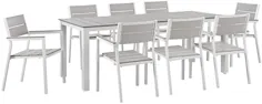 مجموعه ناهار خوری پاسیو 9 تکه در فضای باز Modway Maine Aluminium با میز ناهارخوری 80 اینچی و هشت صندلی غذاخوری در خاکستری روشن و سفید