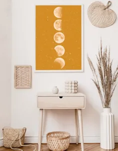 هنرهای دیواری فازهای ماه ، چاپ ماه کامل ، پوستر ماه ، زیبایی دکوراسیون اتاق ، هنر بالای دیوار تخت ، مدرن
