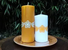 شمع های طلای پروانه پیرکس پروانه شمع ستون Vintage Inspired |  اتسی