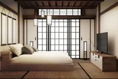 اتاق خواب لوکس داخلی به سبک ژاپنی مدرن