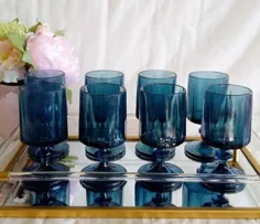 مجموعه جام شیشه های کارناوال Vintage Navy Blue 8 |  اتسی