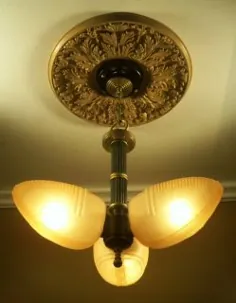 30s Art Deco سقف چراغ لامپ لوستر Jadeite Antique Fire