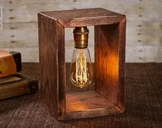 Shadow Box Edison Lamp |  چراغ رومیزی |  چراغ میز |  چراغ خواب |  نور شب |  چوب |  لامپ |  ادیسون بلب |  صنعتی