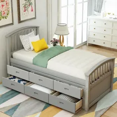 تختخواب چوبی جامد و نگهدارنده پلت فرم سایز دوقلو Harper & Bright Designs 6 دراور