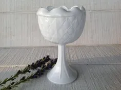 عروسی شیر کاسه ای شیشه پایه شیشه شیر Vintage |  اتسی