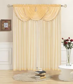 جیب کاشی شفاف خانگی شفاف ، شفاف جامد سبک و دارای حاشیه حاشیه ای منگوله ای ، والنس آبشار یک پنجره ، 36 "x 35" ، لیزا (طلایی)