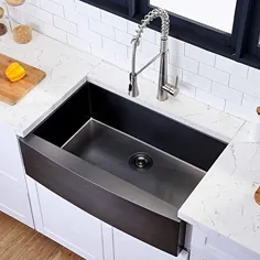 ظرفشویی آشپزخانه آشپزخانه از جنس استنلس استیل مشکی ضد زنگ Hots Modern Modern Bowl ظرف ظرفشویی 33 اینچ مدرن ، زیر ظرفشویی منحنی سیاه و لوازم جانبی