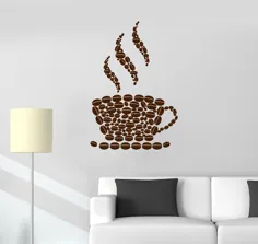 دانه های قهوه وینیل دیواری فنجان قهوه فروشگاه فروشگاه برچسب های آشپزخانه هدیه منحصر به فرد (ig3393)
