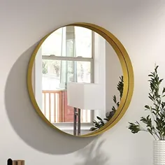 آینه دیواری قاب فلزی NXHOME - آینه تزئینی حمام دیواری آینه گرد 18 اینچ آینه غرور طلای اتاق نشیمن اتاق خواب