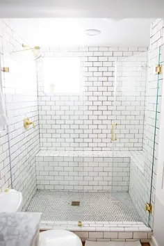 کاشی های سفید مترو با دوغاب سیاه - انتقالی - حمام
