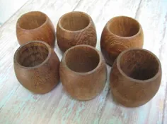 نگهدارنده های حلقه دستمال چوبی Vintage مجموعه ای از 6 چوب طبیعی |  اتسی