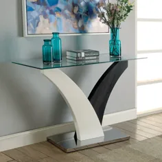 مبلمان آمریکا Quap میز مبل شیشه ای خاکستری معاصر (سفید / خاکستری تیره / کروم)