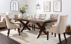 میز ناهار خوری چوبی تیره Grange با 8 صندلی پارچه ای جو دوسر |  مبلمان و انتخاب