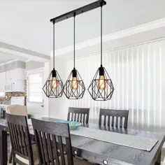 چراغ آویز فلزی لامپ فلزی با سایبان خطی به رنگ سیاه برای میز غذاخوری ، چراغ های آویز