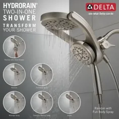 Delta HydroRain Two-in-One 4-Spray Patterns 6 in. Head Mounting Dower Duels with MagnaTite in SpotShield Brushed Nickel-75699SN - انبار خانه